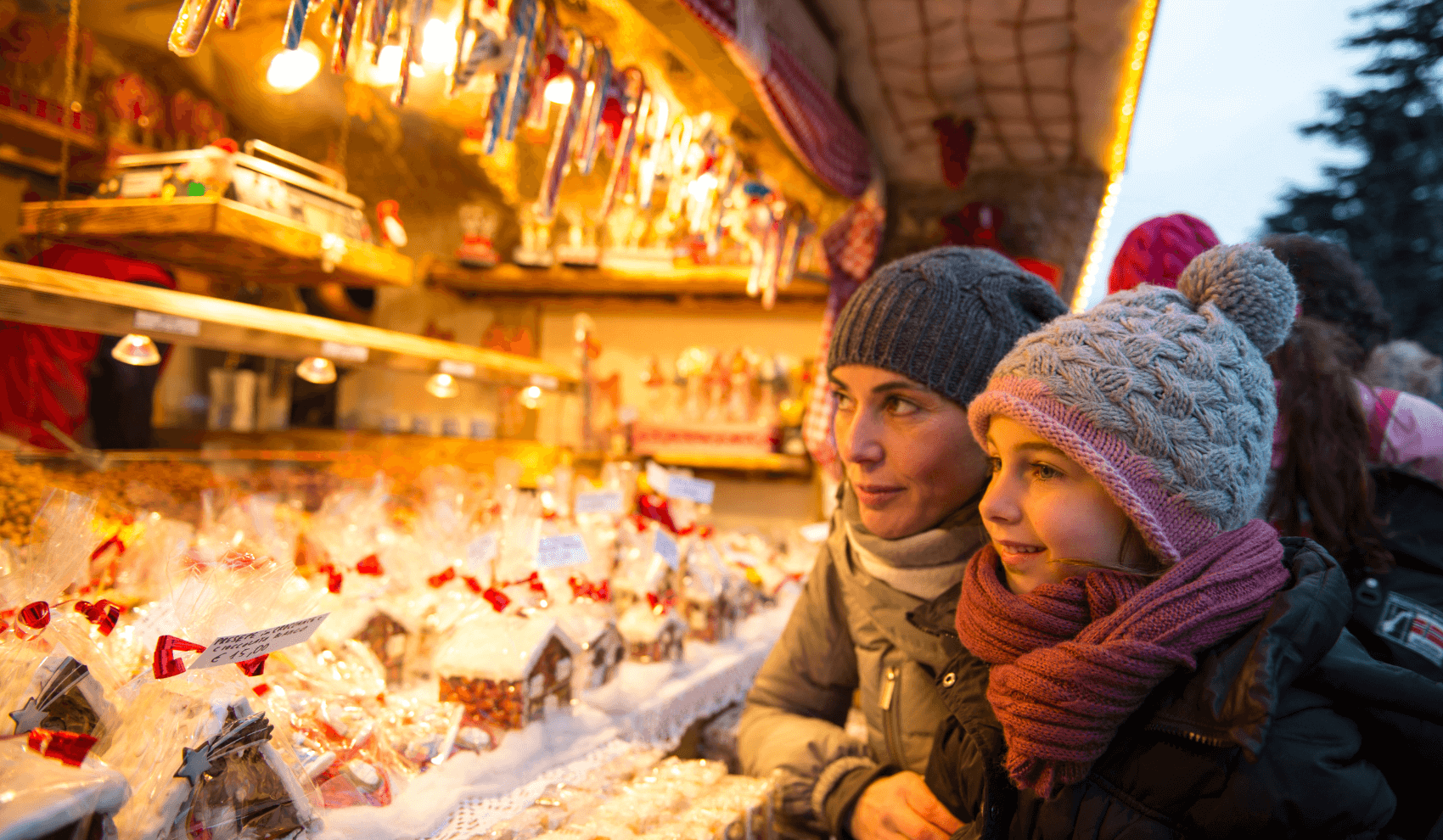 family at christmas markets